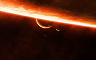 Planets orange glow space art - a red glow free wallpaper