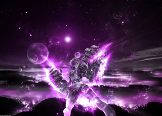 Man space suit purple background - a planet in the background free wallpaper for desktop