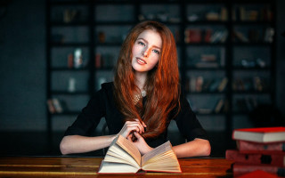 Woman sitting book reading library - academic free wallpaper