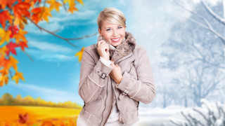 Woman jacket scarf autumn leaves - a picture in front free wallpaper for desktop