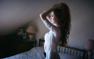 White dress woman bed room - a white bed free wallpaper