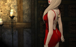 Gothic fantasy portrait reddress blonde - fantasy style free wallpaper