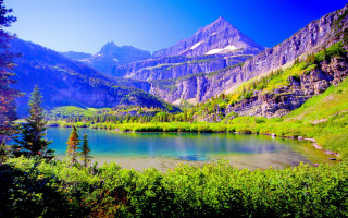 Mountain lake forest sky path - a mountain lake free wallpaper