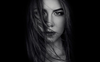 Woman longhair blackbackground portrait greyscale - artur tarnowski free wallpaper