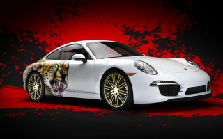 White tiger car blood splatter - a red background behind free wallpaper