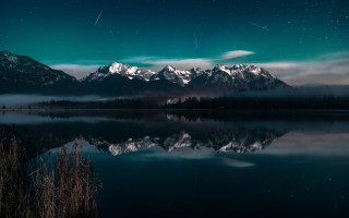 Mountain lake stars aurora night - night sky free wallpaper for desktop