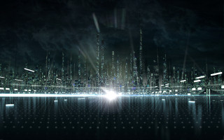 Futuristic city bright light reflection - a reflection of the city free wallpaper