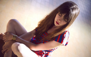 Woman crossed legs striped shirt 2 - arabella rankin free wallpaper for desktop