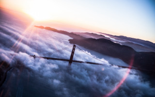 Bridge clouds sunset mountains lens - above the cloud free wallpaper