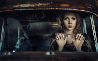 Woman car window serious blue - anka zhuravleva free wallpaper for desktop