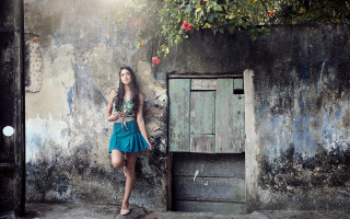 Woman door run down plant - door free wallpaper