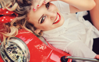 Woman red lipstick scooter fashion - kitsch movement free wallpaper for desktop