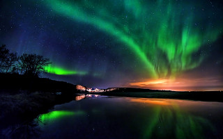 Aurora borealis lake night stars - aurora free wallpaper