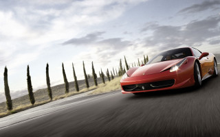 Red sports car motion blur 2 - tall grass free wallpaper for desktop