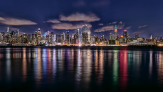 City skyline night reflection bridge 6 - a reflection of the city free wallpaper