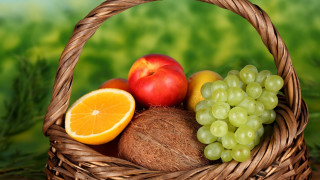 Basket fruit oranges apples grapes - grape free wallpaper