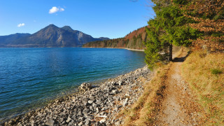Lake mountain bridge nature sky - a path free wallpaper