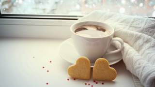 Coffee heart cookies window sill - cookie free wallpaper