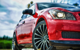 Red car road clouds mountain - the side of a road free wallpaper