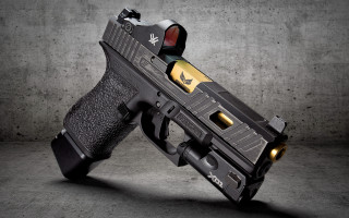 Gun yellow light digital rendering - cyberpunk style free wallpaper