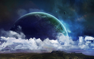 Planet moon star clouds mountain - a planet free wallpaper