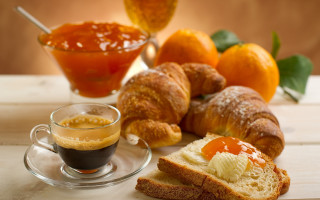 Bread coffee oranges stilllife surrealism - delaunay free wallpaper for desktop