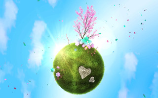 Green ball hearts floating clouds - a green ball free wallpaper