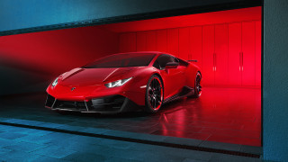 Red sports car garage photorealism - a black floor free wallpaper
