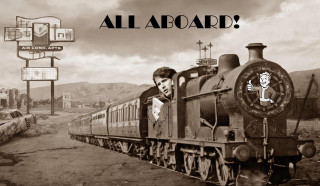 Man standing train track all - a sign above free wallpaper