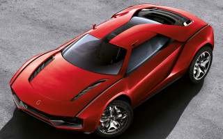 Red sports car topview gray - a gray surface free wallpaper