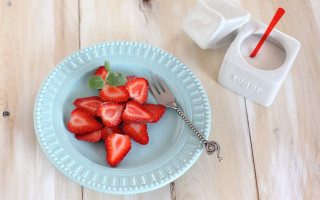 Strawberries milk fork napkin beach - carol sutton free wallpaper