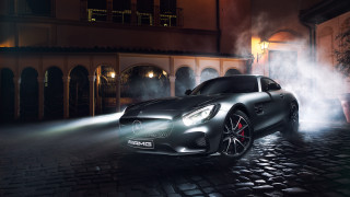 Mercedes sportscar night street smoke - a dark street free wallpaper