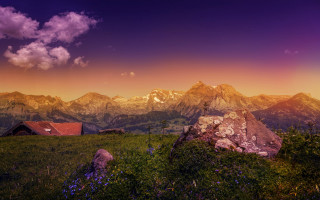 Mountain house rock sunset clouds - a mountain range free wallpaper
