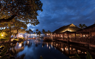 Tropical resort night river bridge - tropical free wallpaper