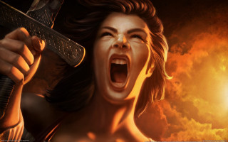 Woman screaming knife fireball sky - a fireball in the background free wallpaper