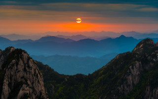 Sunset mountains bird forest horizon - over them free wallpaper