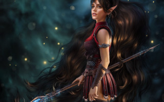 Woman elf sword spear fantasy - epic fantasy character art free wallpaper