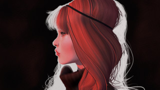 Red haired woman profile digital - a black tie free wallpaper
