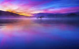 Sunset lake palm mountain purple - a beautiful sunset over a lake free wallpaper