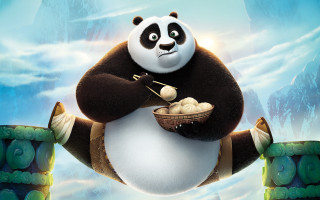 Panda holding food ledge sky - a bowl of food free wallpaper