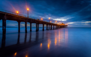 Pier lights night longexposure water - a pier free wallpaper