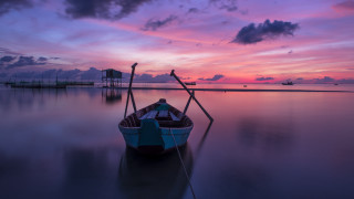 Boat sunset pink sky clouds - ding guanpeng free wallpaper