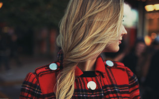 Blonde woman red coat white - plaid free wallpaper for desktop