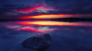 Rock water sunset mountain city - mystical free wallpaper for desktop