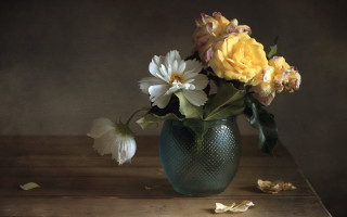 Vase flowers leaves brown background - a brown background behind free wallpaper