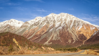 Mountain road clouds trees sky 3 - free mountains wallpaper