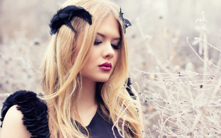 Blonde woman black dress flower 2 - a field of flowers and grass free wallpaper for desktop