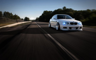 White car night road forest 2 - a bright light free wallpaper