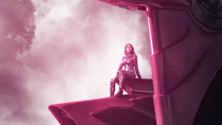 Futuristic suit woman pink sky - cloud behind her free wallpaper for desktop