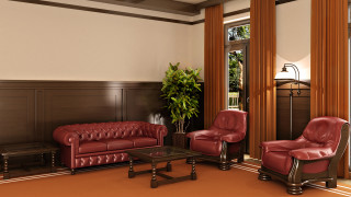 Living room red leather couch - unreal engine 5 free wallpaper